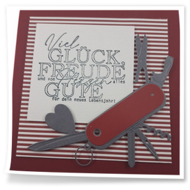 Rot weiße Karte mit Taschenmessermotiv