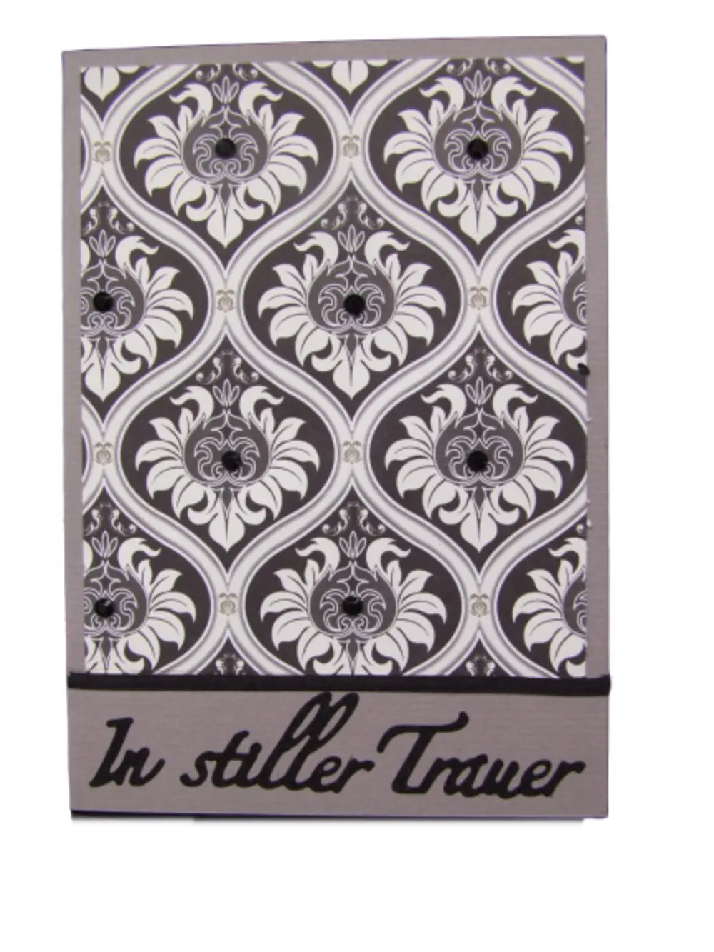 Schlichte Trauerkarte mit Barockmuster und Glitzer