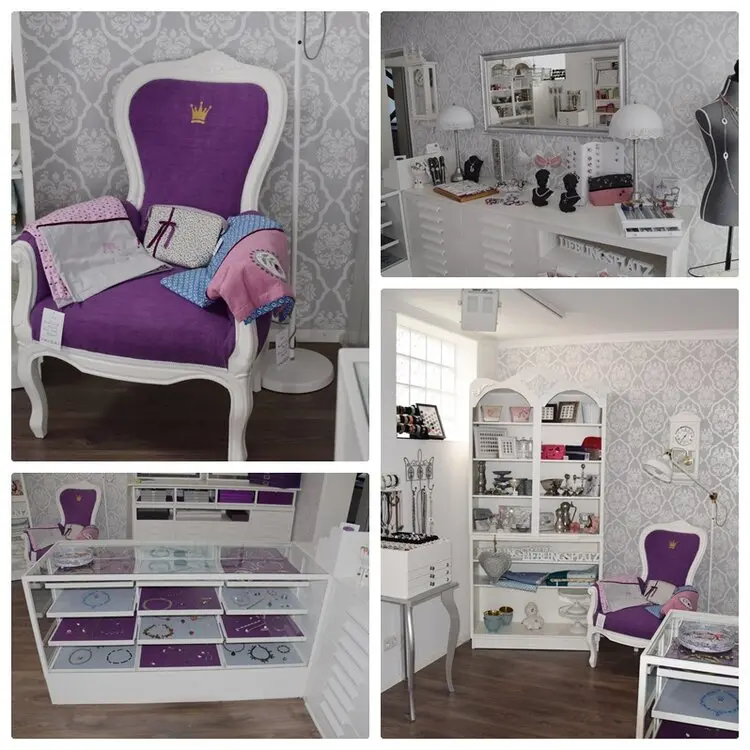 Romantisches Ladeninterieur in grau weiß.